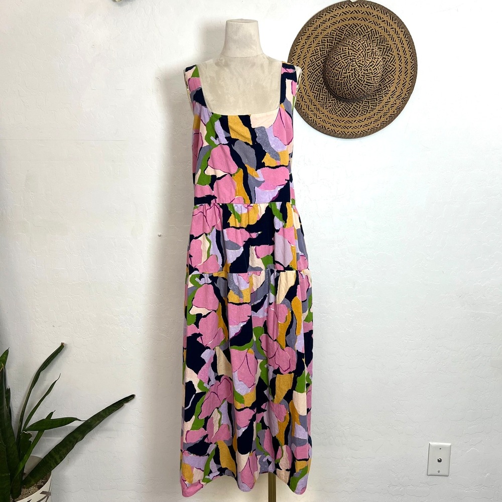 AVA VIV midi sun summer pink dress 4X resort beach lounge pockets 100% cotton